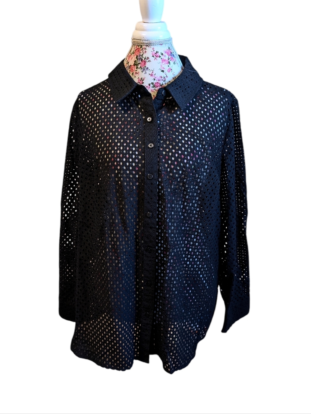 Denim & Coompany Black Eyelet Top